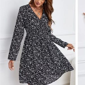 New floral dress, Black with white flowers, long sleeves.